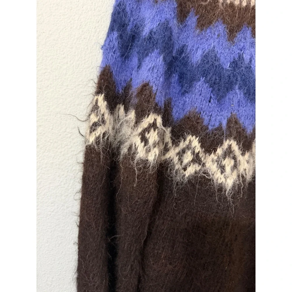 Vintage 90s Rev Wear 100% Alpaca Wool Fair Isle Sweater M Men Brown Blue Bolivia